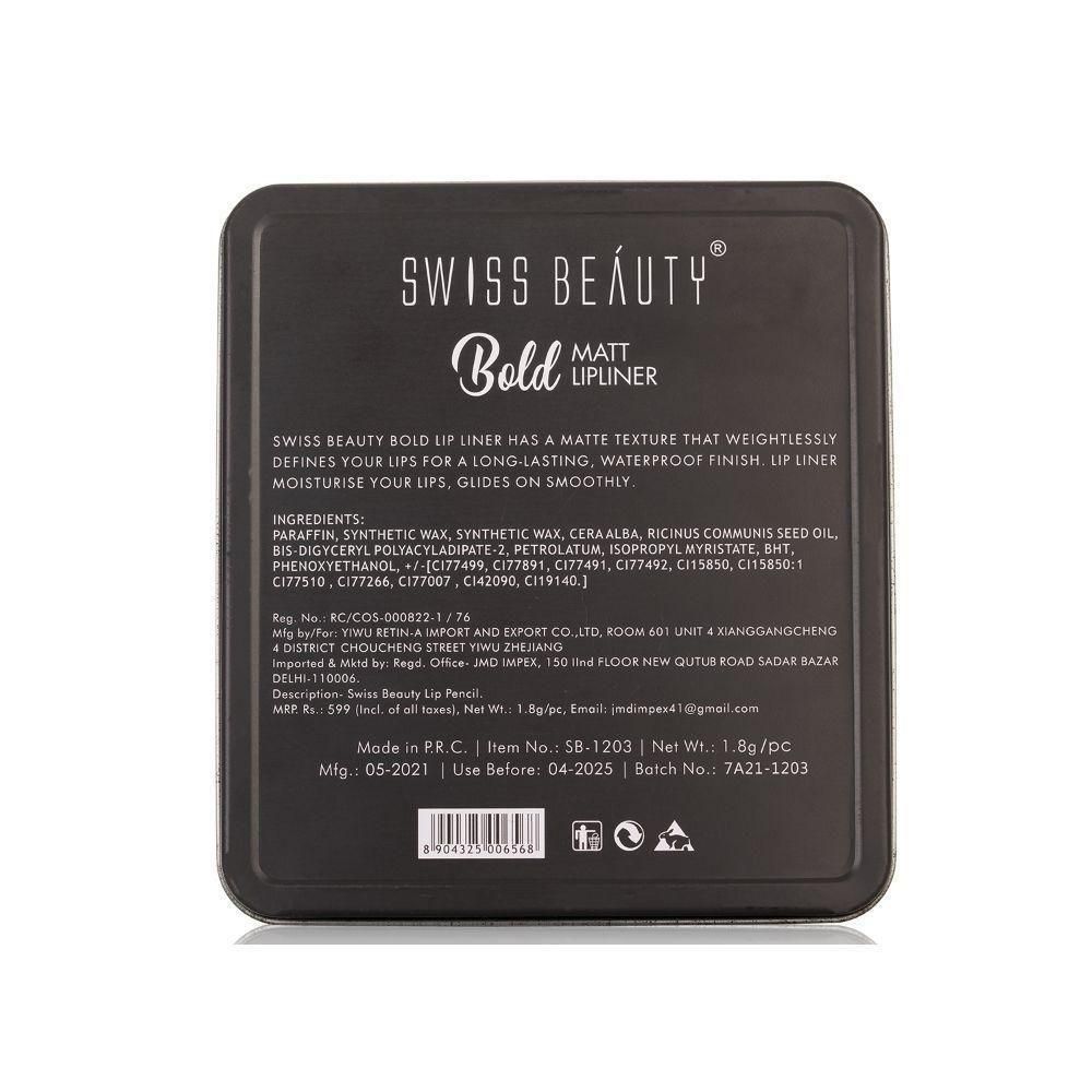 Swiss Beauty Bold Matt Lip Liner Multicolour - Pack of 12 1.6g Each