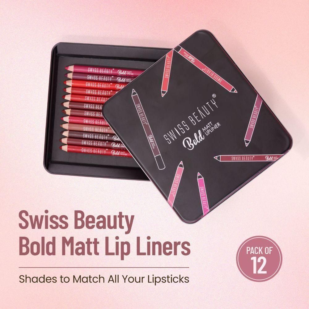 Swiss Beauty Bold Matt Lip Liner Multicolour - Pack of 12 1.6g Each
